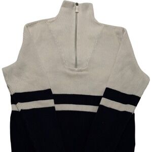 Lauren Ralph‎ Lauren Womens Striped Quarter Zip Cotton Sweater Navy White L